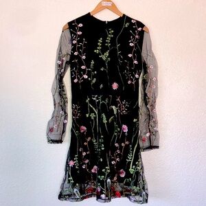 Elegant Black and Green Long Sleeve Dress NWOT